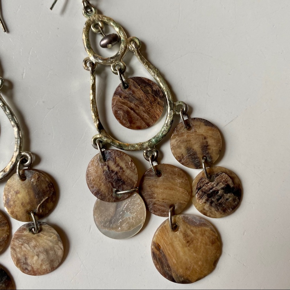Silver & Shell Dangling Statement Earrings - image 2